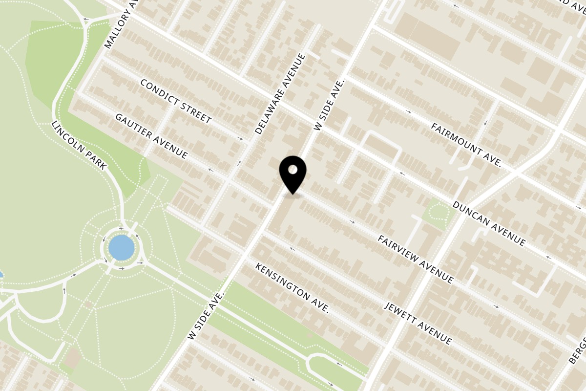 Map showing the location of Stormy Cafe on 738 West Side Ave in Jersey City